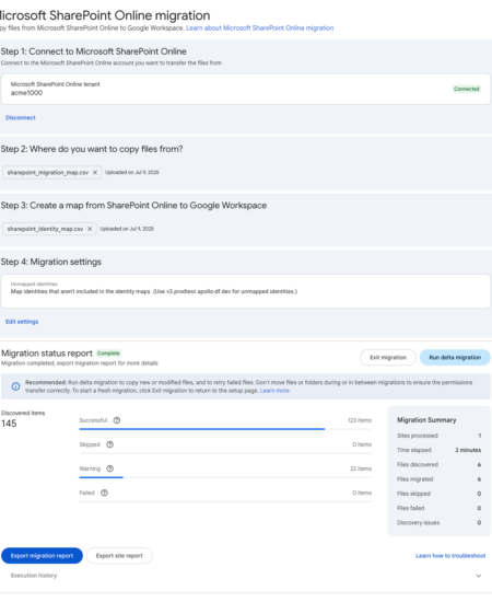 Migrate files from Microsoft SharePoint Online to Google Drive